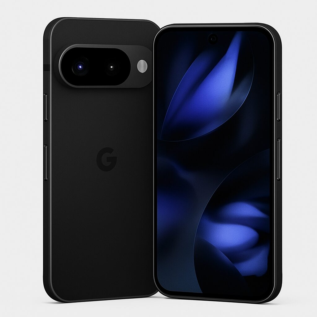 Google Pixel 10 Pro का फ्रंट और बैक डिज़ाइन, स्लीक ब्लैक फिनिश और डुअल रियर कैमरा के साथ
